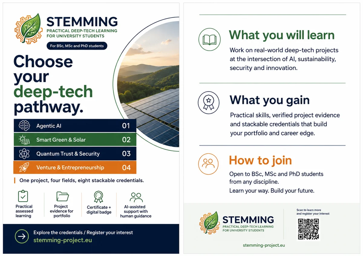 STEMMING double-sided leaflet preview.